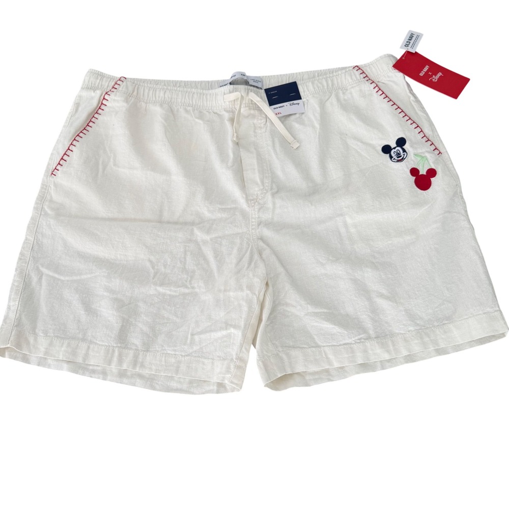 Disney X Old Navy Women's Shorts White Mickey Mouse Pull-On Linen Cotton XXL NWT